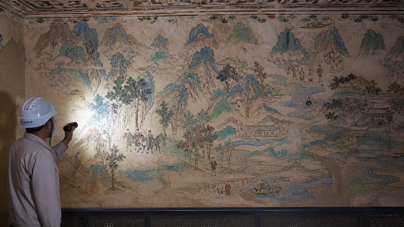 敦煌唐代壁画青绿山水背景