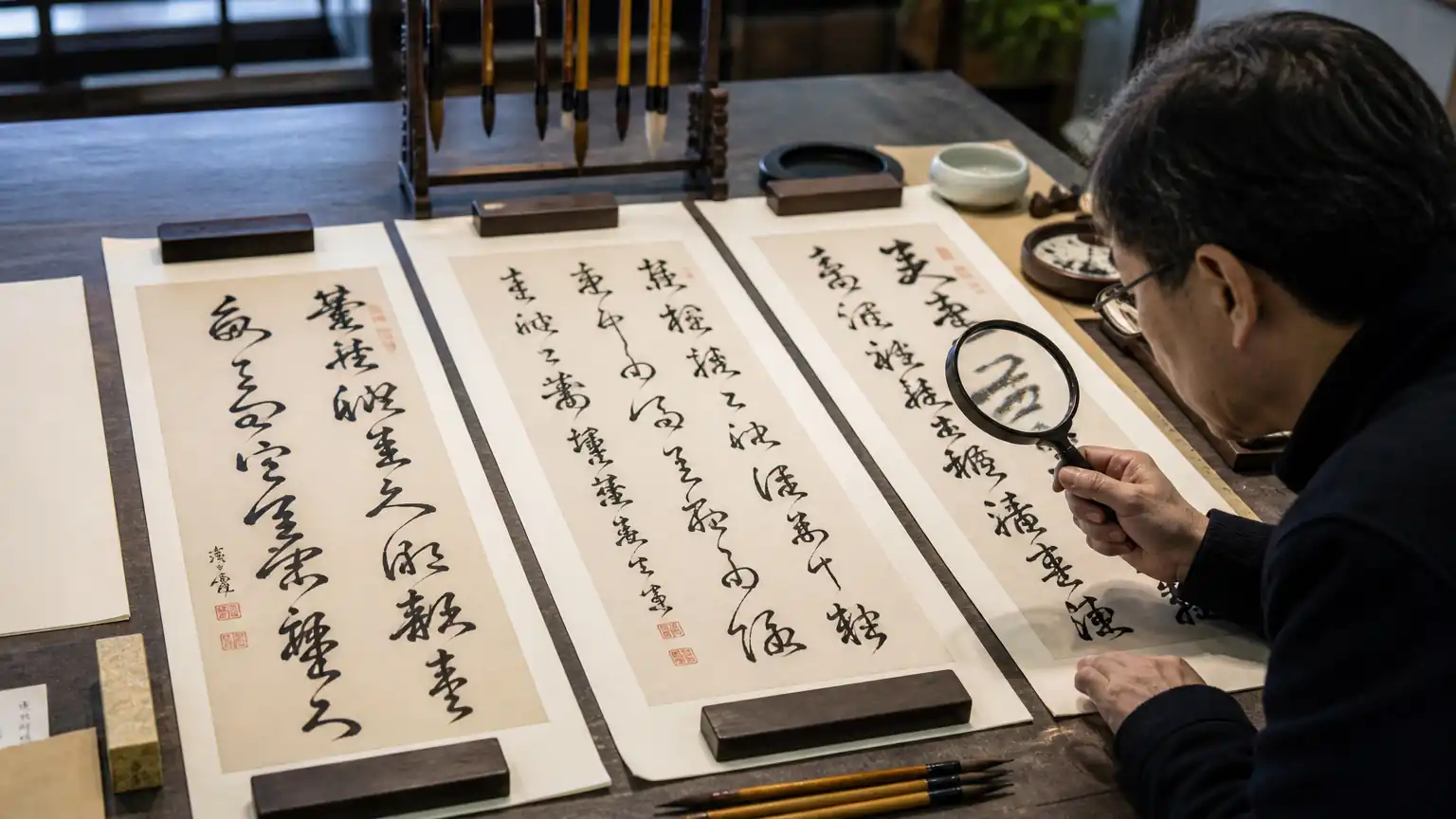 三家草书使转对比场景图
