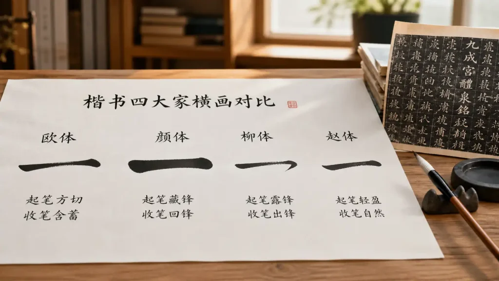 欧柳颜赵四家“横竖撇捺钩折”的写法对比
