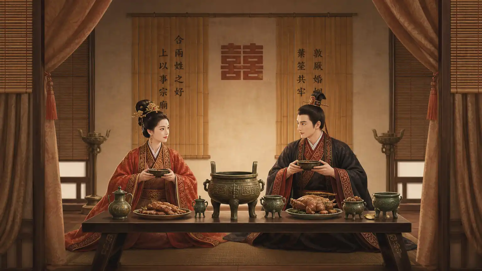 先秦婚礼同牢而食示意图