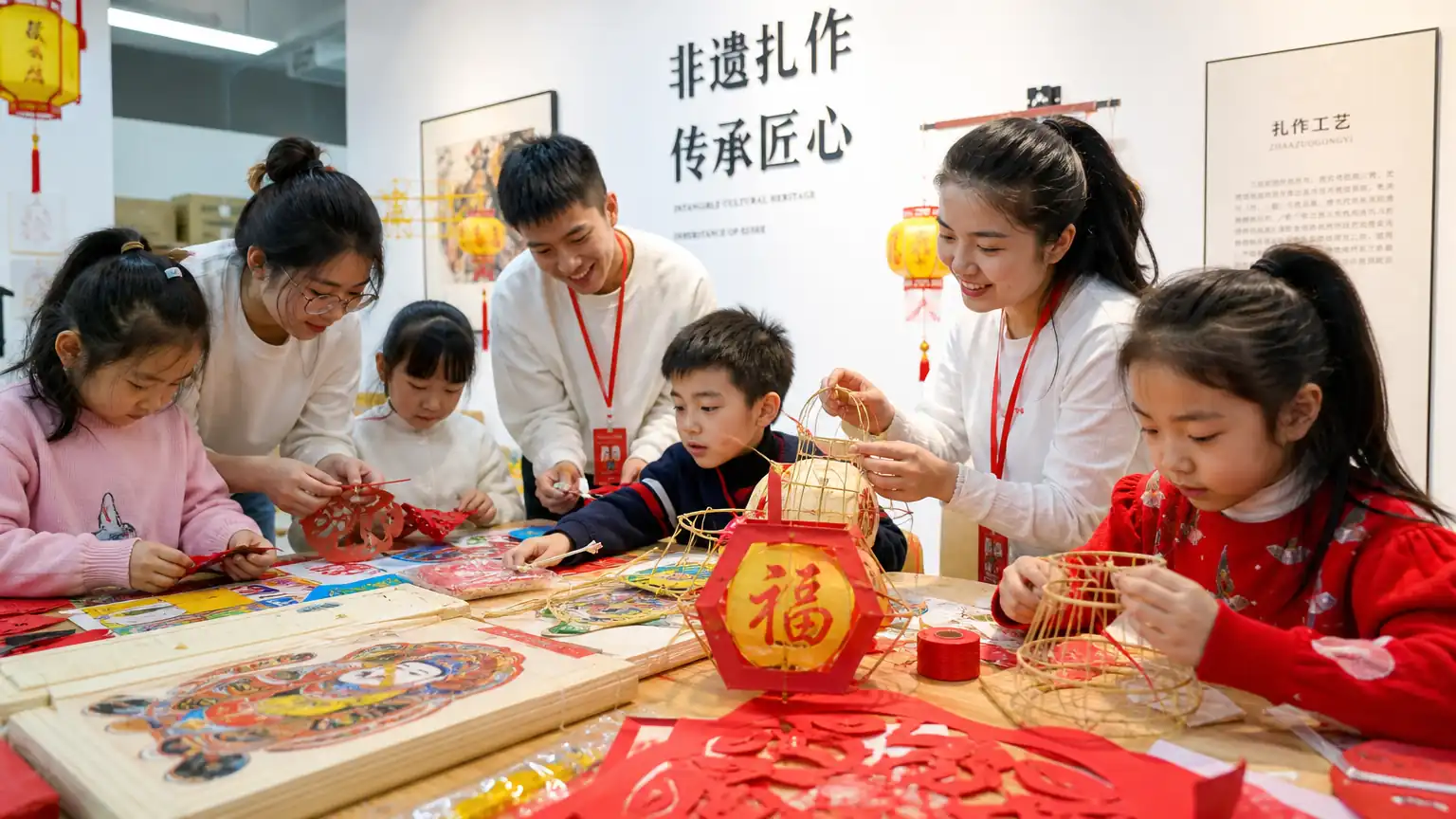 年轻人体验非遗扎作场景图