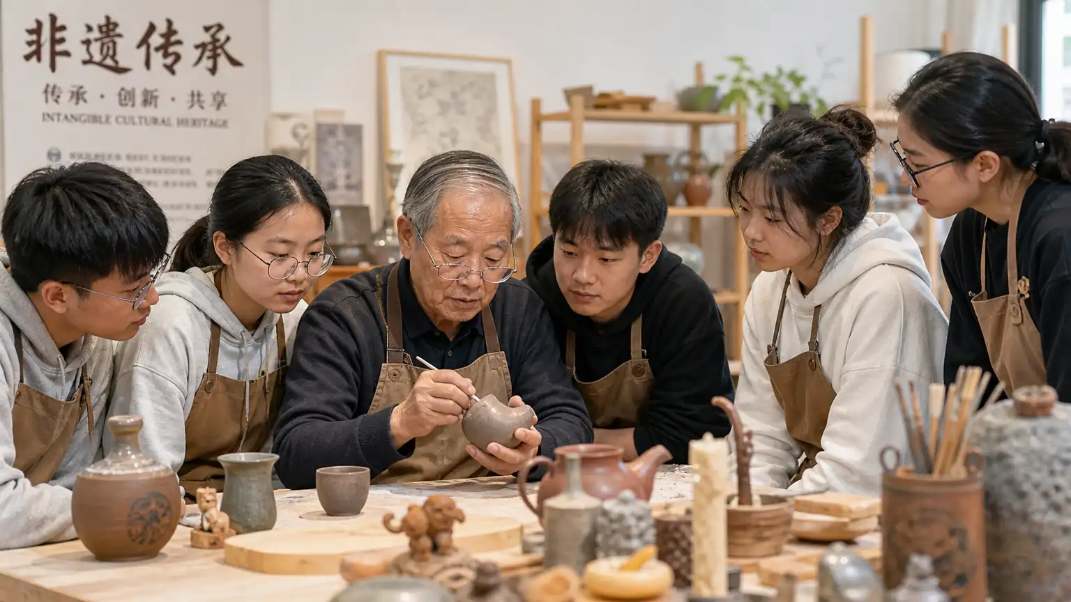 非遗传承人群像与青少年研学场景图