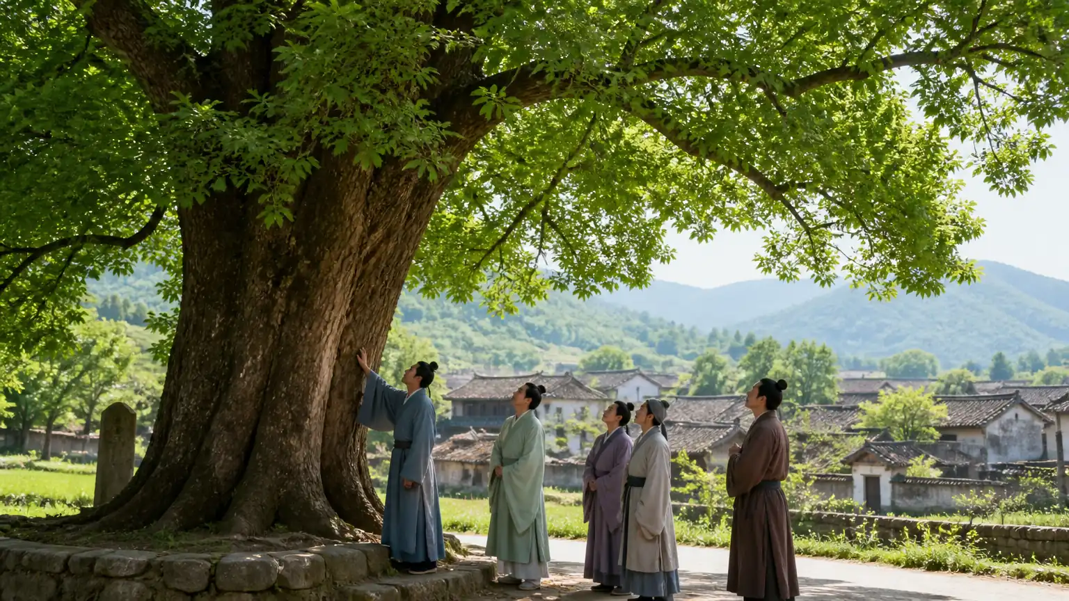 百姓守护甘棠树纪念场景图